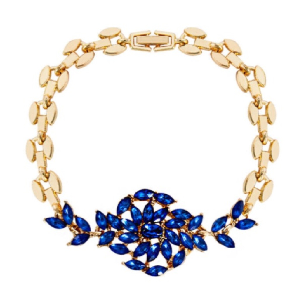 ❤️gorgeous Austrian sapphire flower design gold